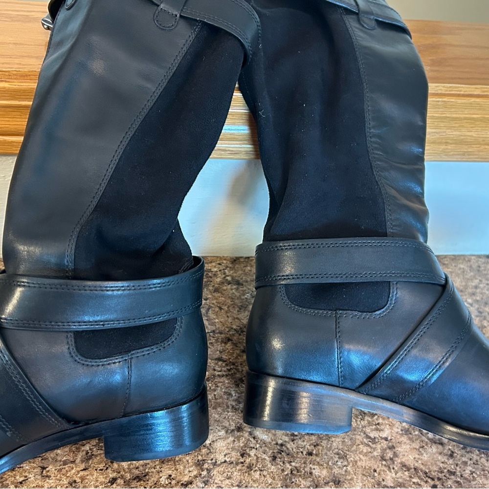 Cole Haan Whitley NikeAir Black Leather Pull-on Knee High Riding Boots Size 7 - Picture 15 of 16